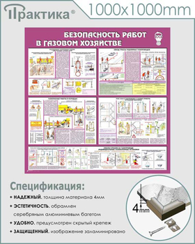 С25 Стенд безопасность работ в газовом хозяйстве (1000х1000 мм, пластик ПВХ 3 мм, алюминиевый багет серебряного цвета) - Стенды - Тематические стенды - Магазин охраны труда и техники безопасности stroiplakat.ru